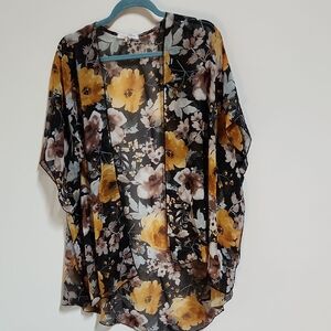 Emory Park Floral Sheer Kimono in Yellow and Brown
